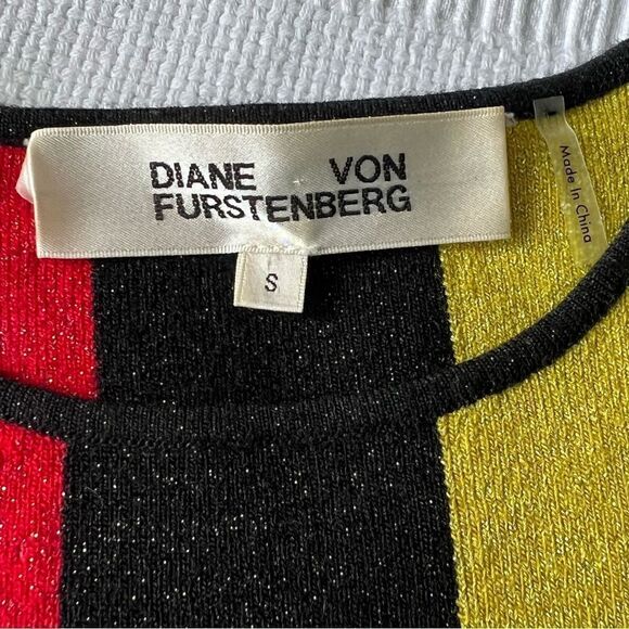 DIANE VON FURSTENBERG Rainbow Glitter Striped Color Block Striped Sweater Size S - Picture 8 of 8